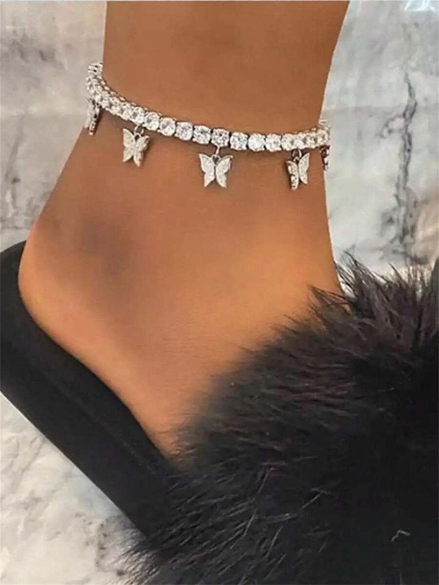 Fashionable Butterfly Pendant Anklet - Silver - View 1