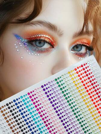 1 Pc 900pills Rainbow Color Stereo Face Glittry Gem Stickers Music Festival DIY Eyes Face Jewels Stickers Y2K Style Wedding Party Bride Bridesmaid Body Make Up Component Easter Vintage Suitable For Dance Performances Parties And Stage Fake Tattoos
