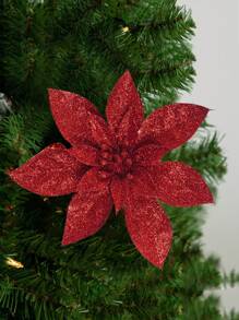 Set de 10 piezas/20 piezas/1 pieza Flores artificiales con brillo para decorar el árbol de Navidad (con clips), guirnalda floral brillante para corona de Navidad DIY para fiesta, decoración navideña, adecuado para boda, fiesta de Navidad, San Valentín, regalo - Rojo - Ver 3