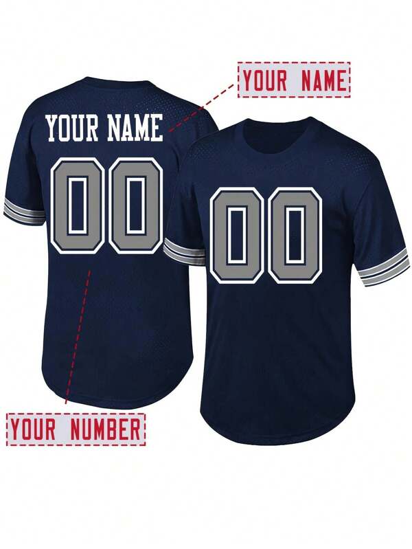 Jersey de béisbol con bordado personalizado con nombre y número, estilo novio, cuello en V, azul , manga corta con botones, para juegos de fiesta, entrenamiento y deportes, tallas S-XXL