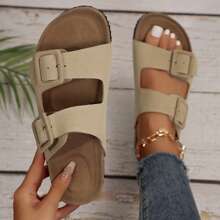 Stylish & Comfy Women's Open-Toe Cork Sandals: Double Row Adjustable Straps For Casual Outdoor Wear. - Màu be - Xem 8