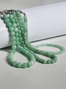 新款中国风手工串珠玉项链，天然石项链女士珠宝，圆珠颈链适合日常佩戴 - 彩色 - 查看 10