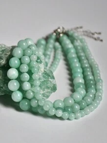 新款中国风手工串珠玉项链，天然石项链女士珠宝，圆珠颈链适合日常佩戴 - 彩色 - 查看 2