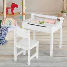 Children's Table With Chair, Painting Table With Paper Roll & Marker, Foldable Children's Seating Group With Storage Space, Multifunctional Children's Table For Painting, Playing And Eating For Children's Room (White)