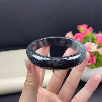 1pc Natural Black Jade Bracelet, Fashion Bracelet, High Quality Gem Crystal Jewelry, All Hand-Carved, Women's Quartz Crystal Wealth Bracelet, Gift For Women, Suitable For Holiday Party Gifts, Quartz Crystal Gifts. (Complimentary: Gift Box)