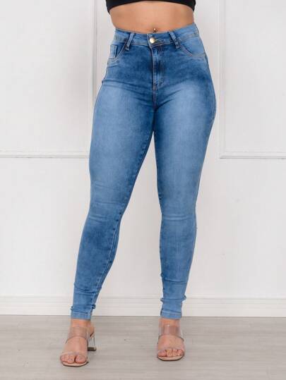 CALCA JEANS FEMININA CINTURA ALTA COM LYCRA