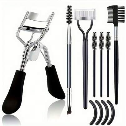 睫毛修整套装，包含睫毛夹（带梳子分离器）、睫毛膏刷、眉刷、4个硅胶替换垫、防滑手柄，方便专业修整睫毛和眉毛，易于操控。适用于化妆、家居装饰、梳妆台、旅行、卧室等场合。套装包含：睫毛夹、化妆工具、旅行必备品、女士礼物、圣诞礼物、赠品、旅行必备品等。