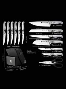 WIZEKA Kitchen Knife Set With Block,15PCS German Stainless Steel Knife Block Set,One-Piece Design Knives Set For Kitchen, Professional Knife Set With Built-In Sharpener,Starry Sky Series - 15-piece set - View 3