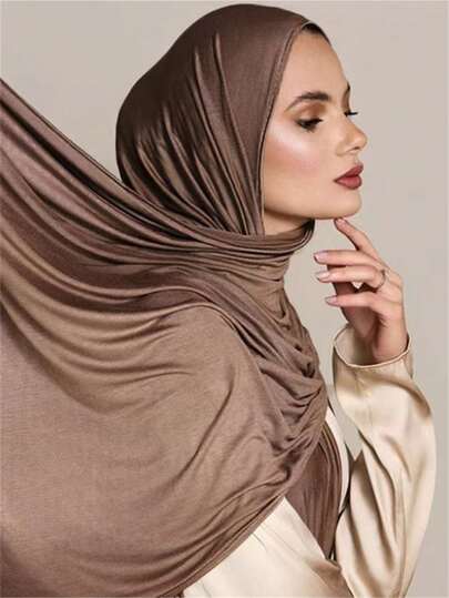 1pc Plus Size Soft Knit Headscarf Shawl, Casual Solid Color Scarf Headband For Women, Suitable For Abaya And Niqab Outfits