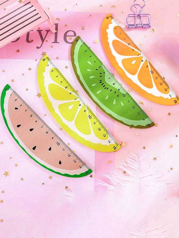 1/4pcs Wooden Ruler, Random Style Measuring Ruler, Creative Fruit Shaped Office Supplies, Teaching Reward Prizes, Birthday Party Decoration Gifts, Back To School And Study Supplies, Student Office Stationery And Study Measurement Tools, 15cm Watermelon Kiwi Lemon Orange Ruler, Cute And Fresh Student Award Drawing Ruler, Essential Straightedge For Mathematics