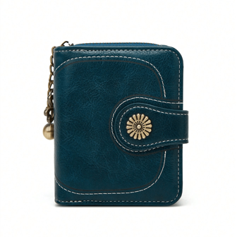 Billetera pequeña de mujer con diseño vintage encerado, cartera con pliegue triple, portamonedas, tarjetero y cartera pequeña