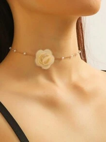 1pc Elegant Floral Pearl Chain Choker Necklace For Women, For Holiday, Birthday, Date, Ball, Party, Wedding, Vacation, Daily - Colorful - View 16