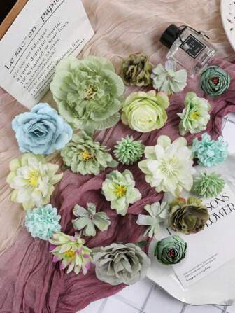 21/42 peças Pacote de Material de Flor Simulada Verde, Conjunto de Material de Flor Artificial, Acessórios DIY Feitos à Mão, Acessórios de Cabelo Antigos, Adereços de Cabeça Nupcial, Decoração Doméstica Festiva