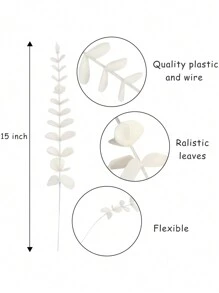5/10/30/70 件桉树茎人造植物仿桉树枝仿桉树茎用于婚礼花束波西米亚风家居花艺布置农舍装饰、情人节、礼物 - 白色 - 查看 3