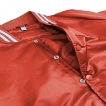 Men Solid Varsity Bomber Jacket Waterproof Fall Winter Summer Lightweight All Season Striped Trim Slant Pockets Baseball Jacket Snap Button - Red - View 4