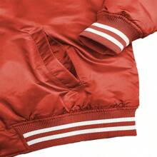 Men Solid Varsity Bomber Jacket Waterproof Fall Winter Summer Lightweight All Season Striped Trim Slant Pockets Baseball Jacket Snap Button - Red - View 5