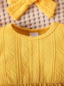 Autumn/Winter Baby Girls Cute Ruffle Yellow Solid Color Bodysuit & Socks Set - Yellow - View 4