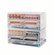 1pc Transparent Makeup Storage Box With 1/2/3 Layers For Cosmetic, Drawer Organizer For Bedroom Dresser - Multicolor - View 7