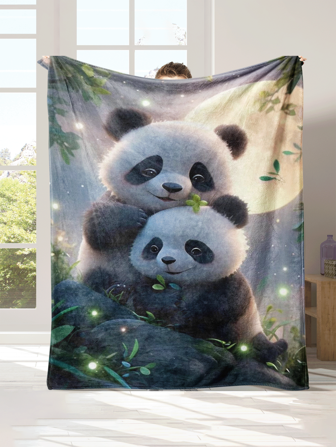 1 件可爱熊猫印花法兰绒毯子、沙发、床、办公室、披肩、腿套、户外露营和多用途柔软舒适毯子