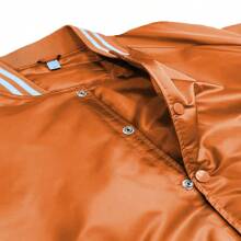 Men Solid Varsity Bomber Jacket Waterproof Fall Winter Summer Lightweight All Season Striped Trim Slant Pockets Baseball Jacket Snap Button - Orange - View 4