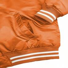 Men Solid Varsity Bomber Jacket Waterproof Fall Winter Summer Lightweight All Season Striped Trim Slant Pockets Baseball Jacket Snap Button - Orange - View 5