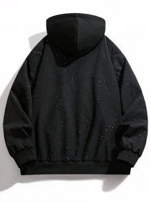 Men's Button Up Hooded Galaxy Print Casual Jacket - Black - View 2