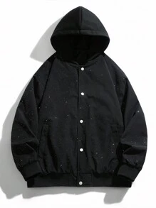 Men's Button Up Hooded Galaxy Print Casual Jacket - Black - View 1