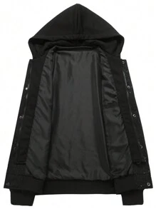 Men's Button Up Hooded Galaxy Print Casual Jacket - Black - View 5