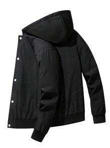 Men's Button Up Hooded Galaxy Print Casual Jacket - Black - View 4