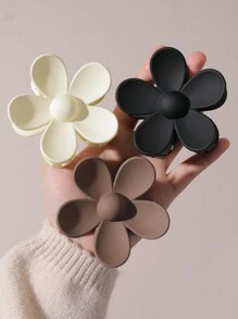 4/3/1pc Children's Solid Color Fashionable Simple Retro Classic Large Flower Design Hairpin - Suitable For Girls, Girls, Students Decorative Hair Accessories - Multicolor - View 3