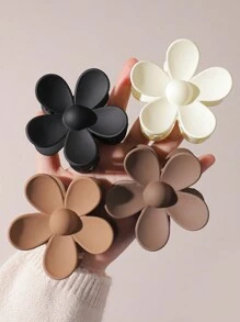 4/3/1pc Children's Solid Color Fashionable Simple Retro Classic Large Flower Design Hairpin - Suitable For Girls, Girls, Students Decorative Hair Accessories - Multicolor - View 2