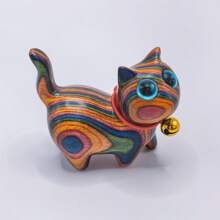 1pc Handmade Wooden Carving Bell Cat Figurine, Home Decor, Office Desk Ornament, Cute Kitty, Gift For Cat Lovers,Home Decor,Kitchen Decor Decor,Room Decor,Christmas Decor,Party Decor,Decorative Crafts,Desk Ornaments,Table Decorative Ornaments,Party Gift Decorations,Christmas Decorations,Christmas Gift.