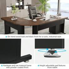 LITTLE TREE 83 Inch L-Shaped Desk With Drawers, Large Executive Office Desk With 3-Drawer File Cabinet, Industrial Corner Computer Desk Business Workstation Furniture For Home Office - Rustic Brown - View 8