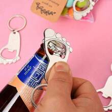 10pcs Baby Shower Favor Footprint Metal Keychain Bottle Openers With Organza Bags And Thank You Tagsbaby Shower Family Decorations Gifts