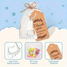 10pcs Baby Shower Favor Footprint Metal Keychain Bottle Openers With Organza Bags And Thank You Tagsbaby Shower Family Decorations Gifts