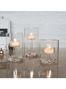 3pcs Glass Candle Holders, Home Decor, Table Centerpieces, Fireplace Candlesticks - Clear - View 4