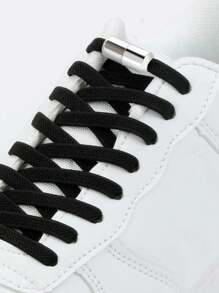 弹性免系带鞋带半圆形鞋带适用于儿童和成人运动鞋鞋带快速松紧金属锁鞋带鞋带 - 黑色 - 查看 2