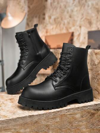 High-Top Casual Boots, Black, High-Top Versatile Work Boots, New Fashion Casual Sneakers For Men, Autumn/Winter,Match Jacket Valentines