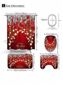 1 Stück/4 Stücke Weihnachts Multifunktions Badezimmer Dekor Set: Wasserdichter Duschvorhang mit 12 Haken, rutschfeste Badematte, U-förmige Toilettenvorlage und runde Toilettendeckel, Badezimmer Accessoires Herbst Dekoration Rückkehr zur Schule