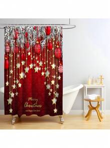 1 Stück/4 Stücke Weihnachts Multifunktions Badezimmer Dekor Set: Wasserdichter Duschvorhang mit 12 Haken, rutschfeste Badematte, U-förmige Toilettenvorlage und runde Toilettendeckel, Badezimmer Accessoires Herbst Dekoration Rückkehr zur Schule