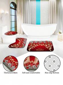 1 Stück/4 Stücke Weihnachts Multifunktions Badezimmer Dekor Set: Wasserdichter Duschvorhang mit 12 Haken, rutschfeste Badematte, U-förmige Toilettenvorlage und runde Toilettendeckel, Badezimmer Accessoires Herbst Dekoration Rückkehr zur Schule