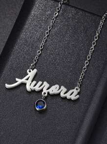 1 Piece Custom Name With Hollowed Out English Letters, Twelve Months Cubic Zirconia, Birthstone Pendant, Stainless Steel Necklace, Collarbone Chain, Women's Jewelry, Electroplated 18k Gold Stainless Steel Bracelet, Including Exquisite Gift Box, For Lovers, Friends, Relatives, Parents, Holiday Gifts - Silver - View 3