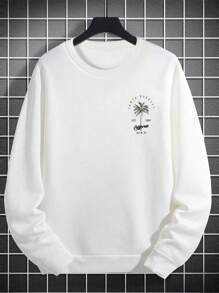 Men Casual Vacation Palm Tree Print Crew Neck Sweatshirt, Fall