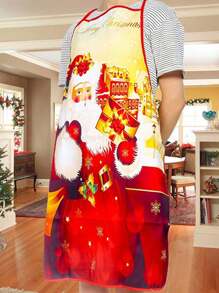 1 PC, Apron, Christmas Themed Colorful Printed Apron, Snowman Christmas Wreath Pattern Apron, Christmas Party Atmosphere Decoration, Kitchen Supplies,Kitchen,Bathroom,Home,Household Supplies - Multicolor - View 3