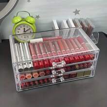 1pc Transparent Makeup Storage Box With 1/2/3 Layers For Cosmetic, Drawer Organizer For Bedroom Dresser - Multicolor - View 1