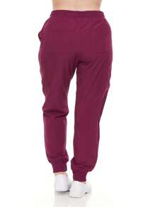 Women's Jogger Scrub Pants – Stretch Waistband Uniform Bottoms With Multi-Pocket Design For Nursing, 4-Way Stretch,Spa, And Clinical Workwear - 酒紅色 - 查看 4