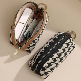 1pc Canvas Keychain Pouch Universal And Compact Organizer With Large Capacity In Chic Checkered Print Minimalist And Adorable Key Holder For Home And Travel Perfect Gift For Friends Back To School Supplies For Women Wallet Mini Wallet Purse Wallet Coin Wallet