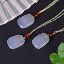 1 pieza de colgante de collar de ágata de cristal natural marca de la paz, colgante de gema de alta calidad, collar, todo tallado a mano, mujer, hombre, colgante de cuarzo de cristal de la riqueza, collar, collar de la paz, collar de pareja, regalo para mujer, adecuado para regalos de fiesta de vacaciones, regalos de cuarzo de cristal. (Caja de regalo de cordón) - Tarjeta sin problemas - Ver 2