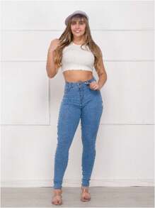 Women's Super Skinny Jeans With High Elasticity Spandex - Rửa tối - Xem 1