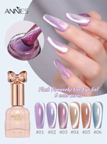 annies 10ml 1pc/6pcs Reflective Cat Eye Gel Nail Polish, Magnetic UV LED Removable Gel Nail Polish, 6 Colors Semi-Permanent Crystal Cat Eye Gel Nail Polish Set